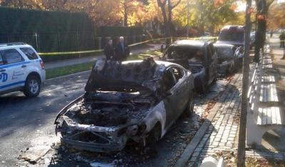 Burned-out cars in Midwood, Kristallnacht anniversary 2011 Burned-out cars in Midwood, Kristallnacht anniversary 2011